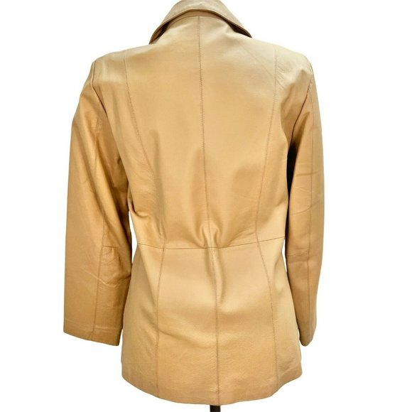 Dialogue Women's Medium Camel Leather Coat Polyester Lining Machine Wash - Picture 4 of 7